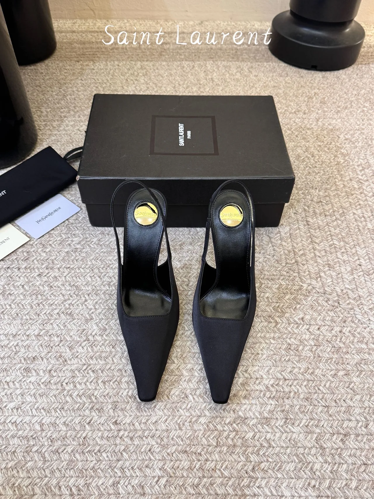 Saint Laurent Glossy Pointed-Toe Sandals in Black · view 1