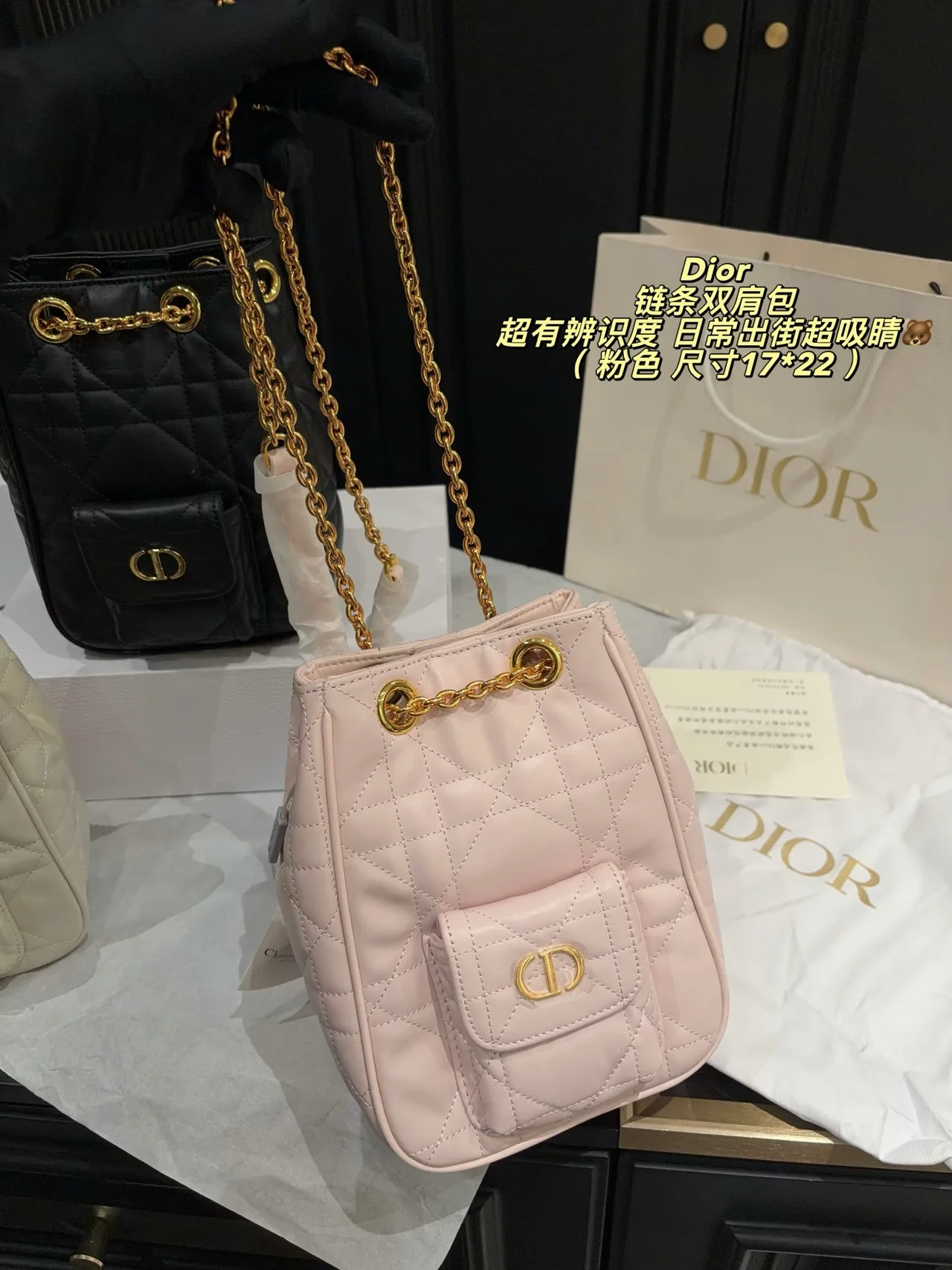 Dior Quilted Chain Backpack in Pink · view 5