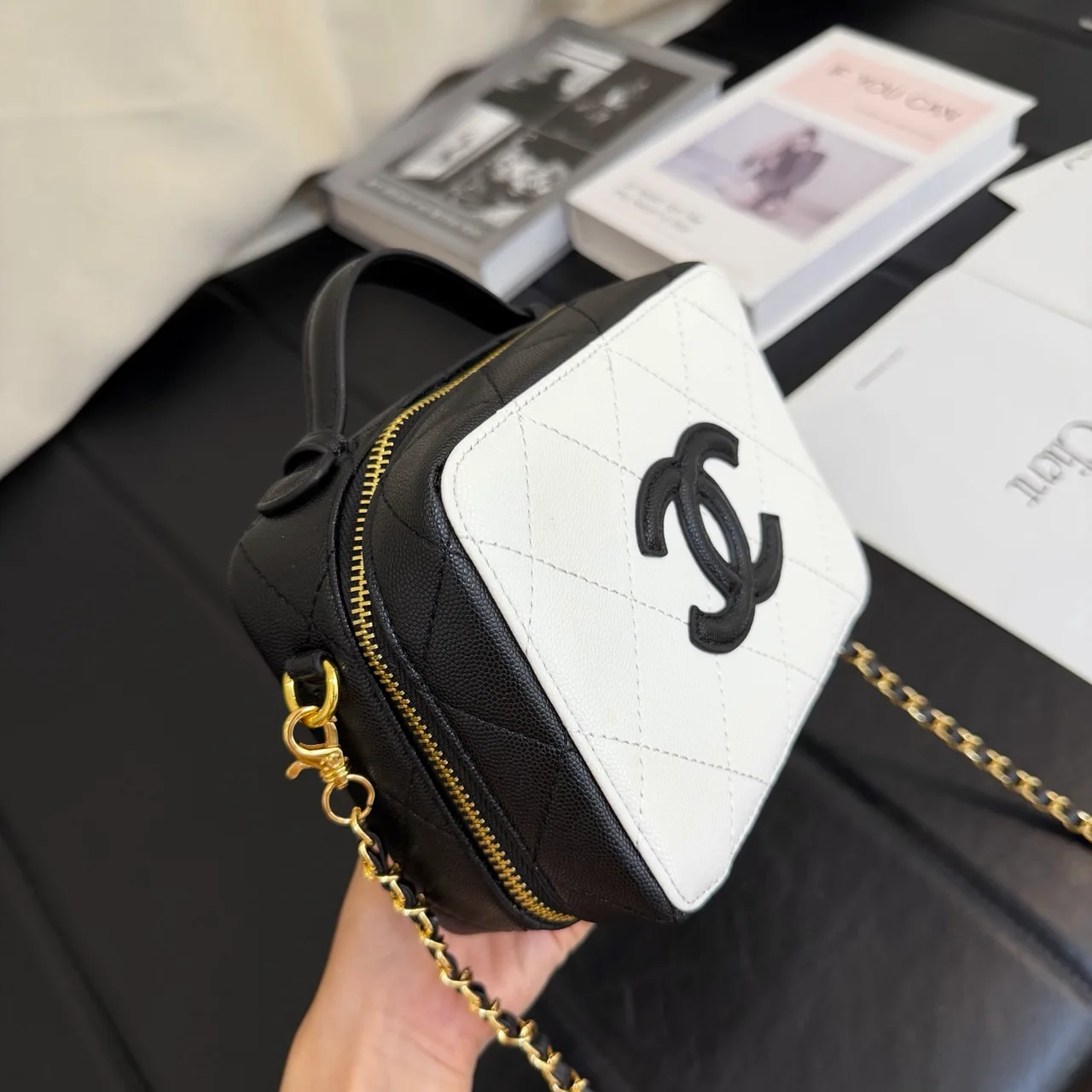Chanel Quilted Box Shoulder Bag in White · view 4