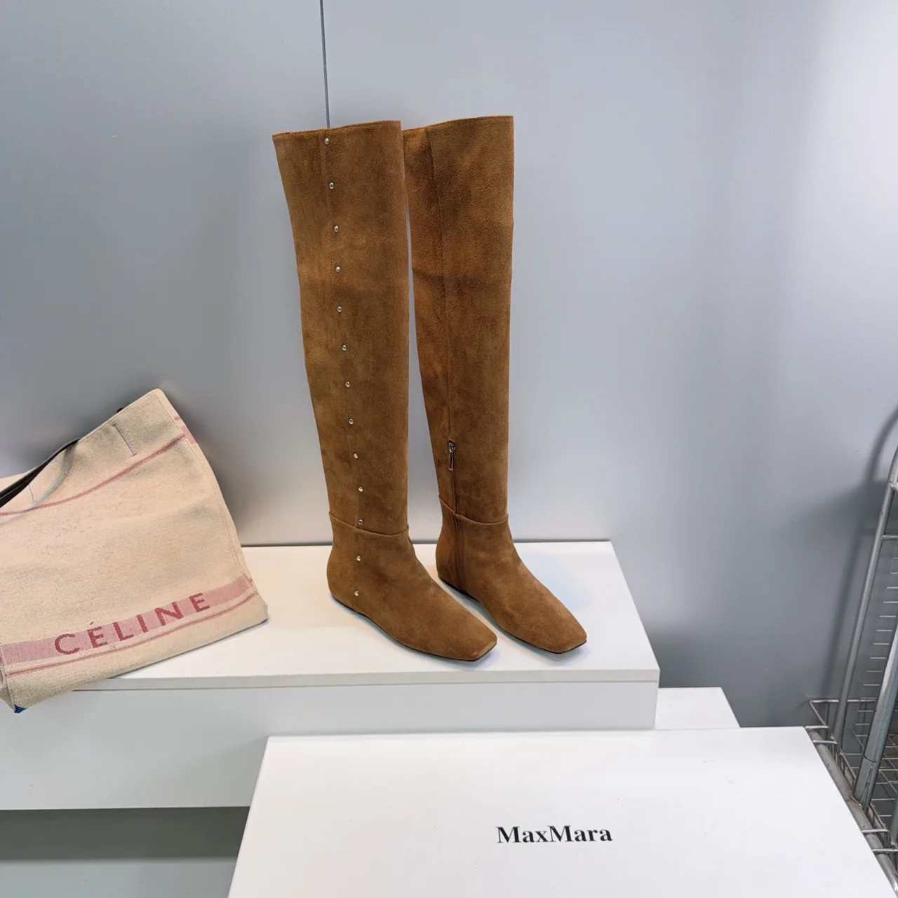 Max Mara Matte Suede-Look Knee-High Boots in Brown · view 2