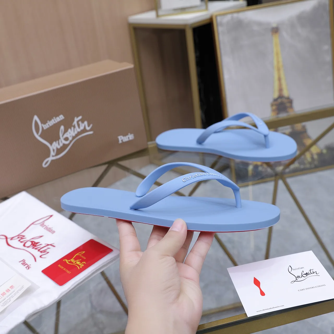 Christian Louboutin Smooth Flip-Flops in Blue · view 3