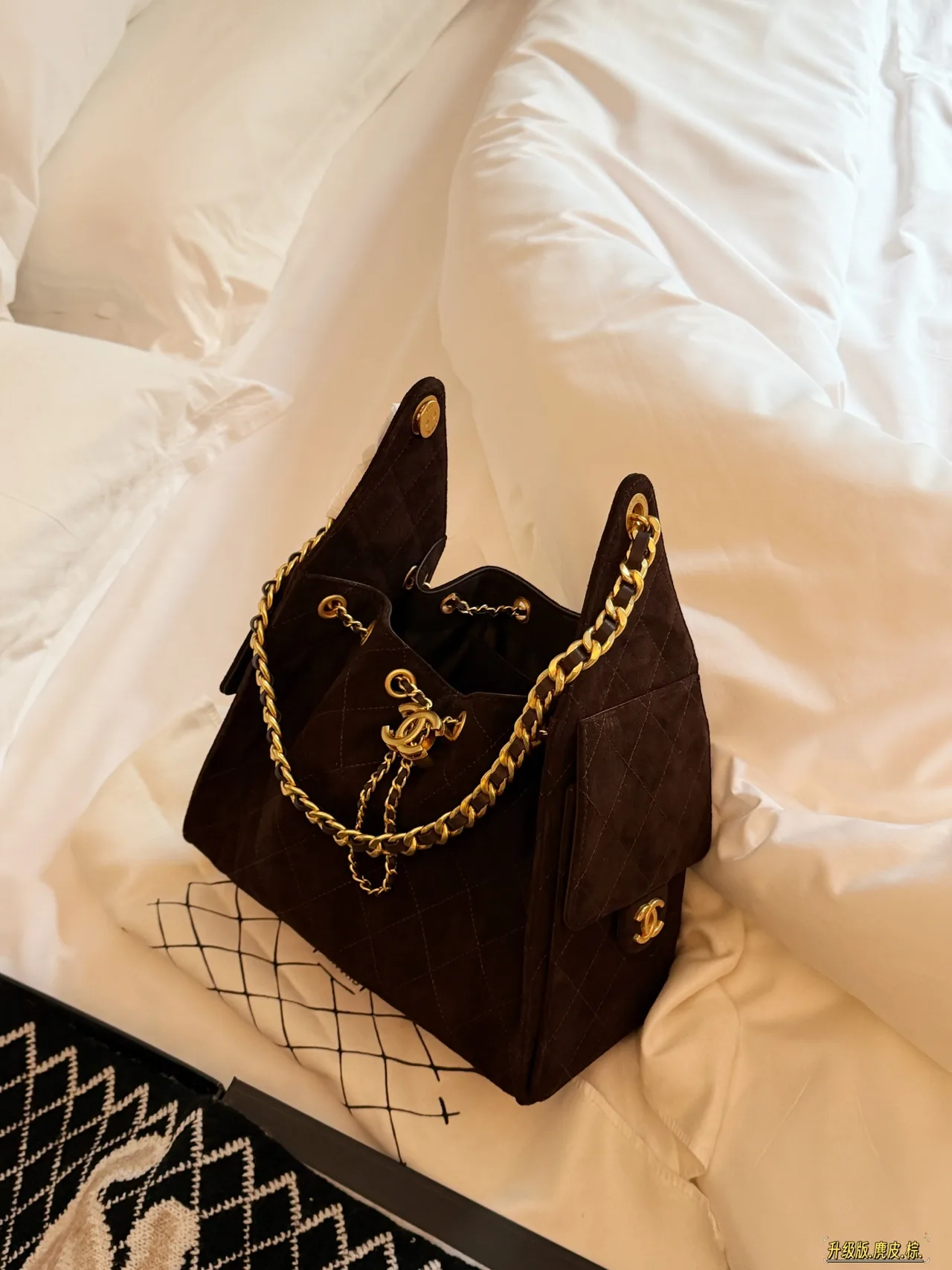 Chanel Quilted Bucket Bag in Brown · view 3
