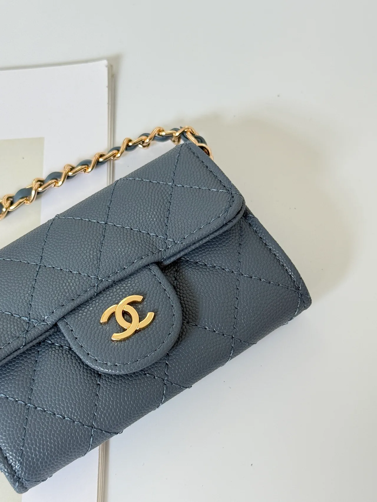 Chanel Quilted Zip Pouch in Blue · view 5