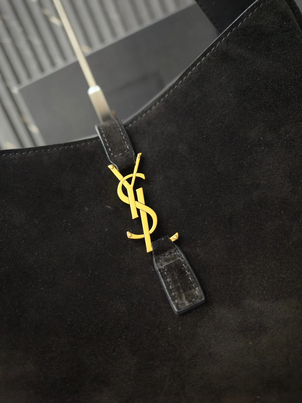 Saint Laurent Glossy Suede-Look Hobo Bag in Black · view 6