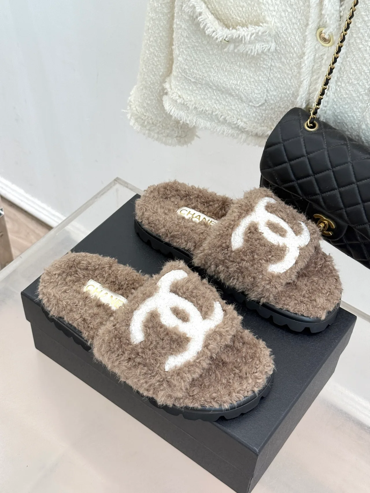 Chanel Denim Slippers in Grey · view 3