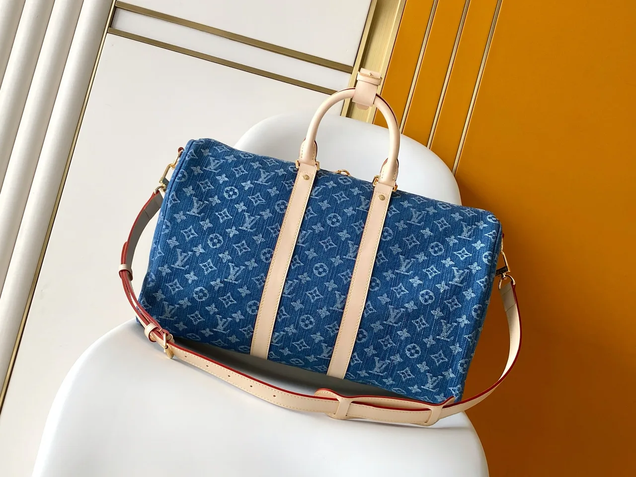 Louis Vuitton Cowhide Keepall 45 Travel Bag in Blue · view 3