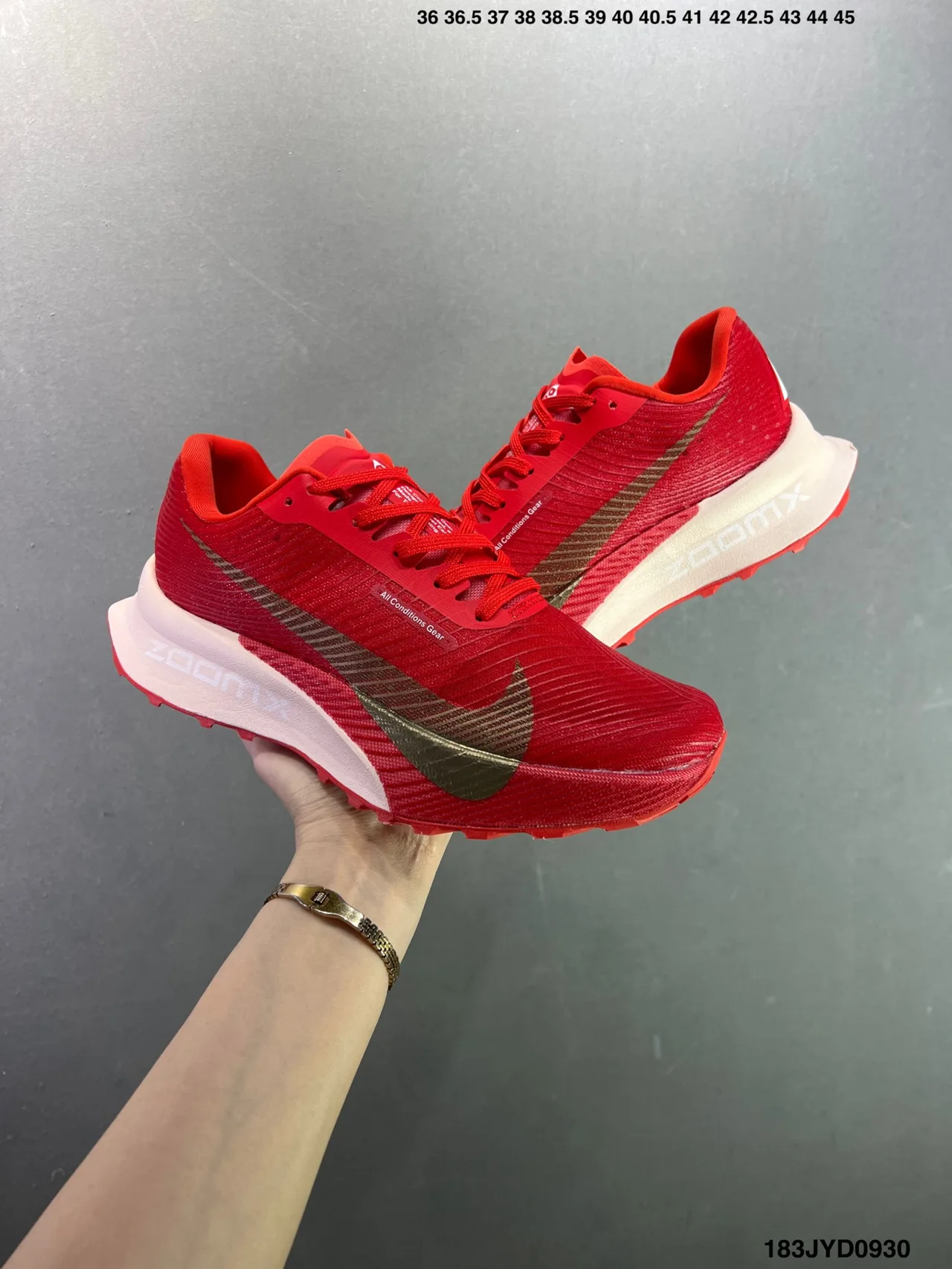 Nike Textured Lace-Up Running Shoes in Red · view 2