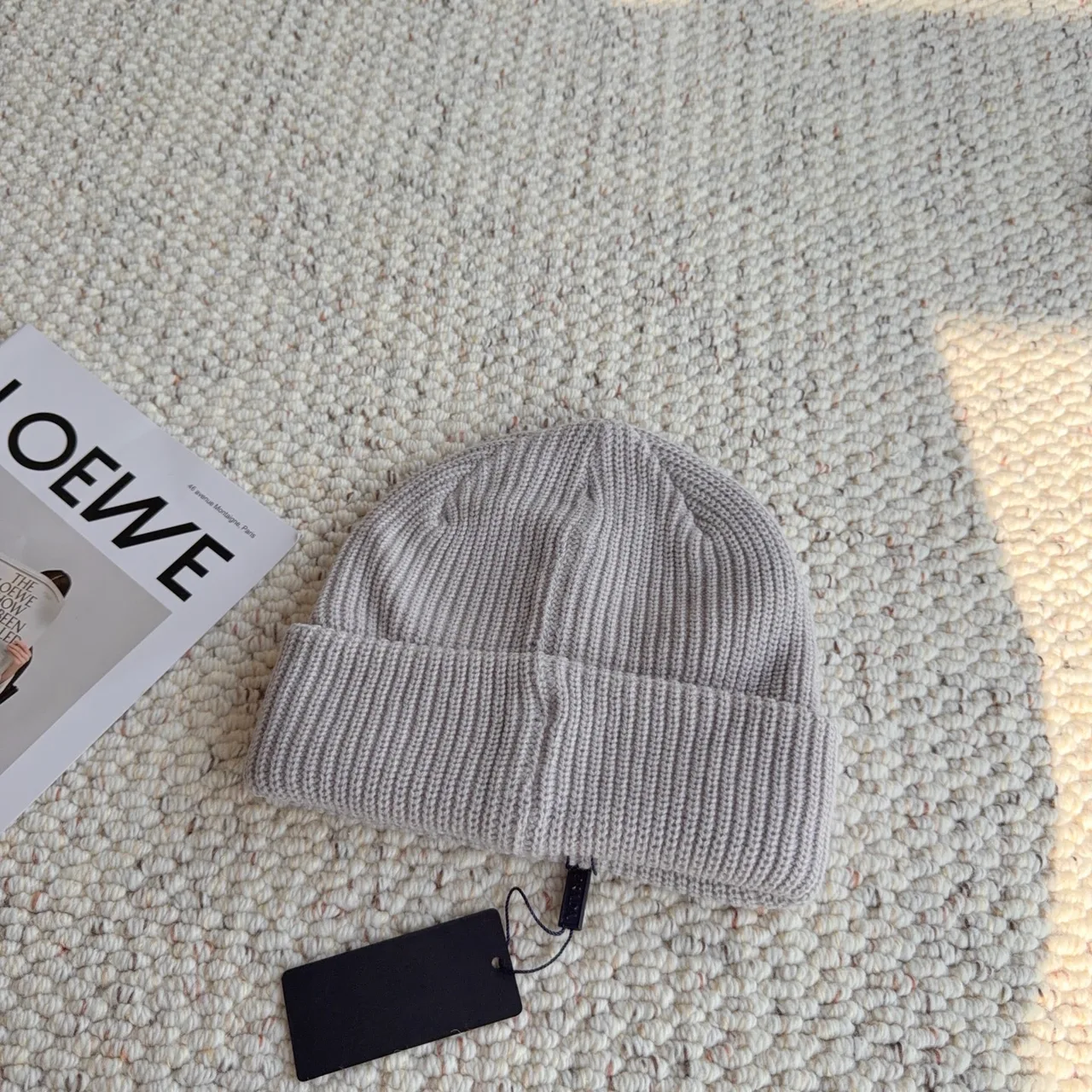 Prada Ribbed Knit Beanie in Grey · view 3