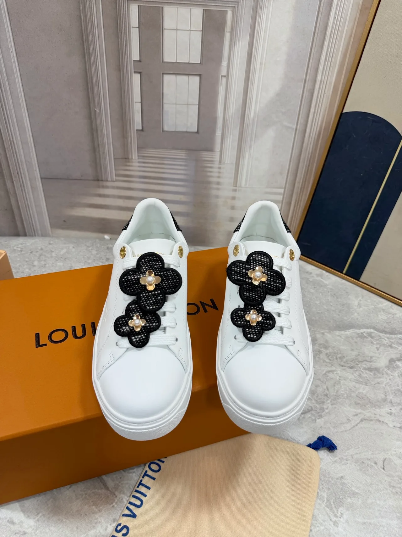 Louis Vuitton Ribbed Flower Detail Sneakers in White · view 5