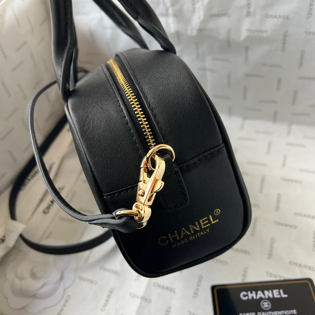 Chanel Quilted Top-Handle Bag in Black · view 6