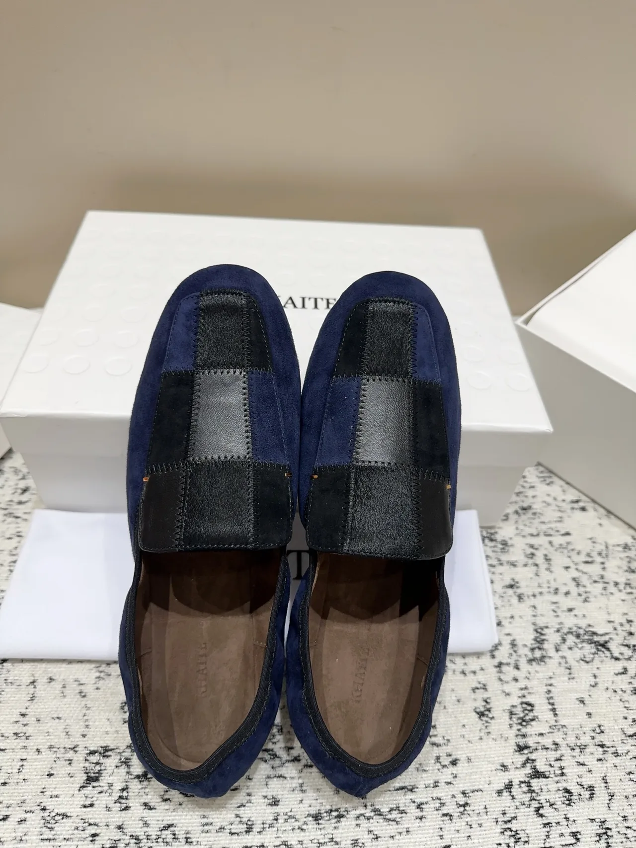 Khaite Sheepskin Suede-Look Loafers in Blue · view 4