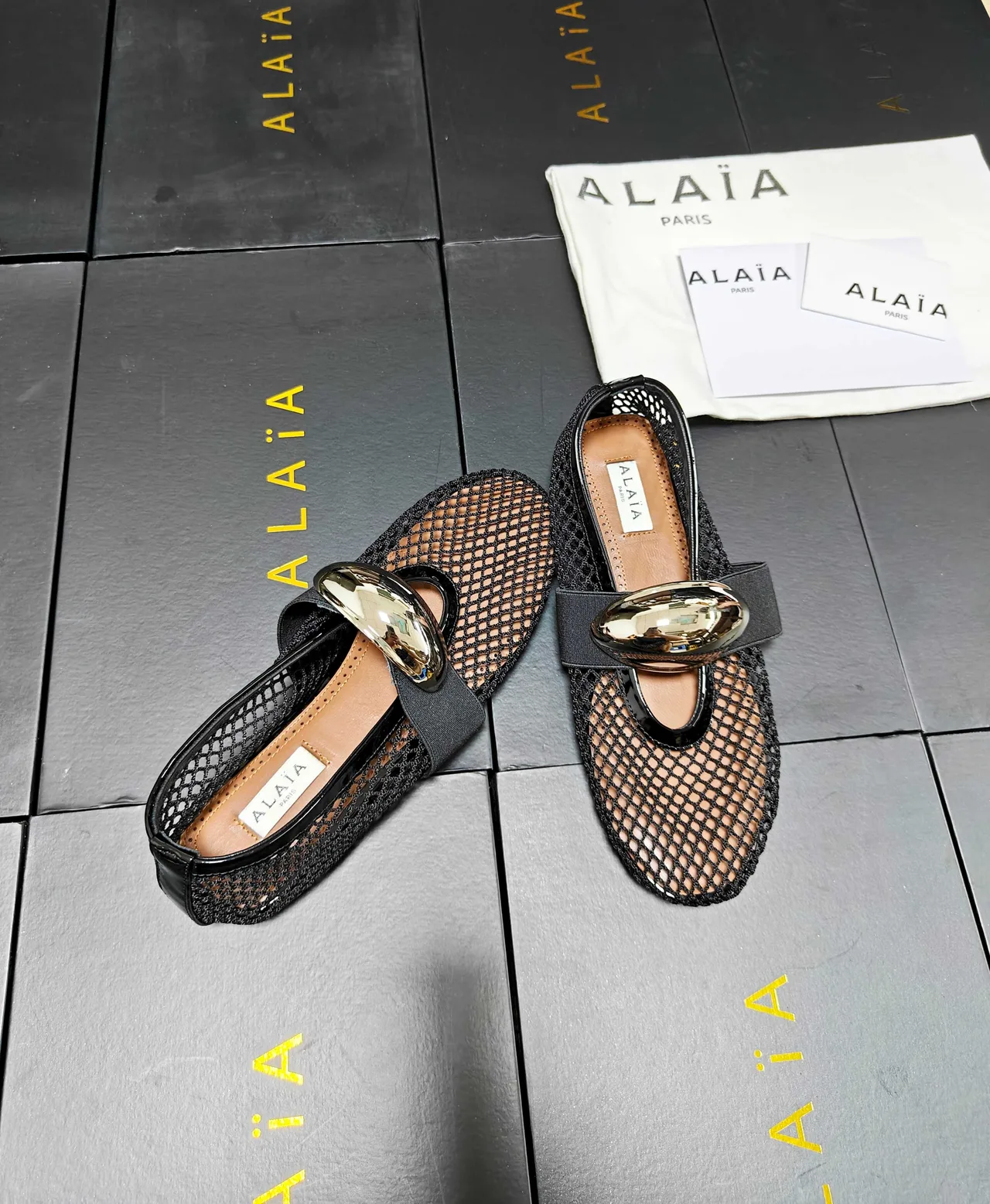 Alaia Cowhide Sheepskin Smooth Square-Toe Buckle Mary Jane Flats in Black · view 6