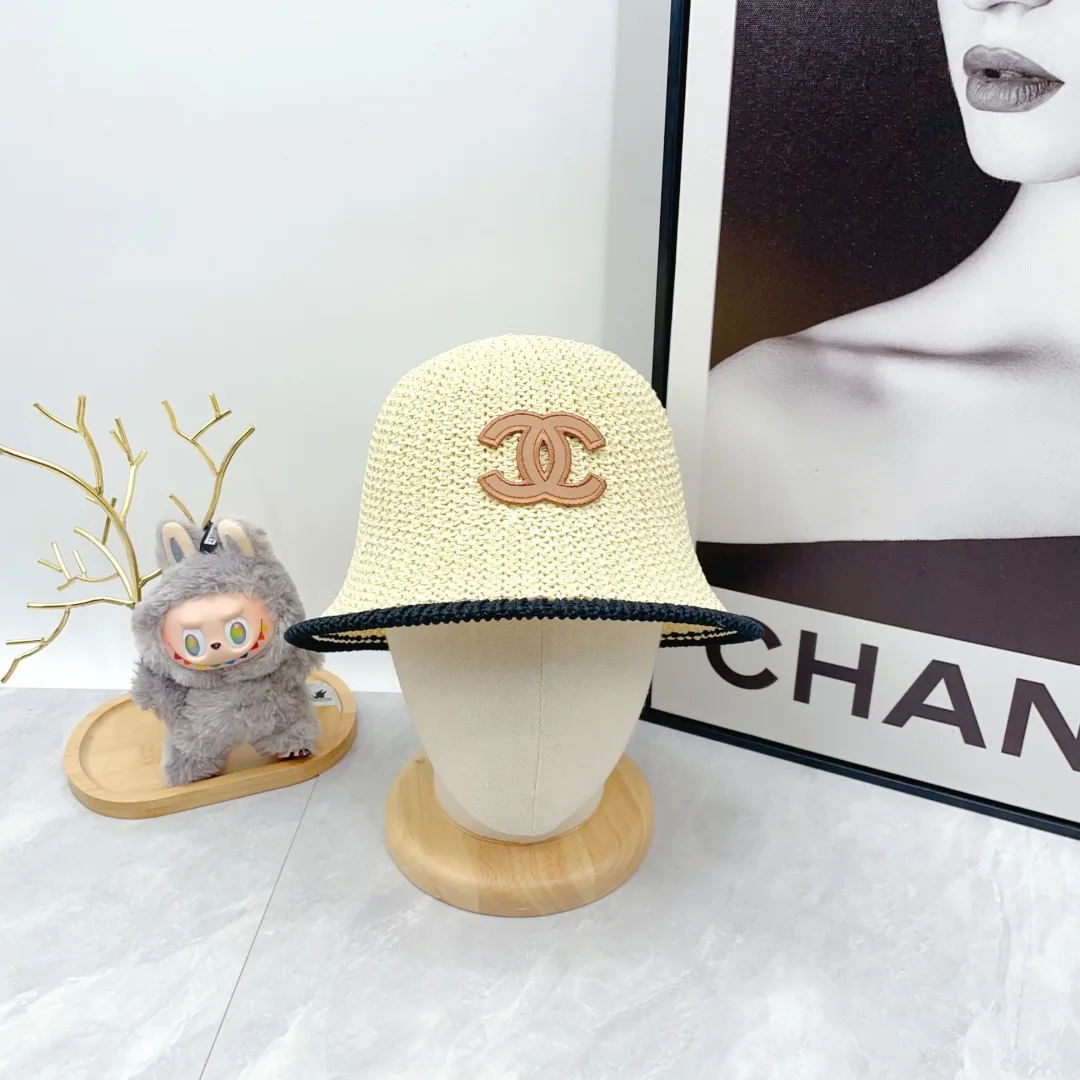 Chanel Woven Bucket Hat in White & Blue & Beige & Brown · view 4