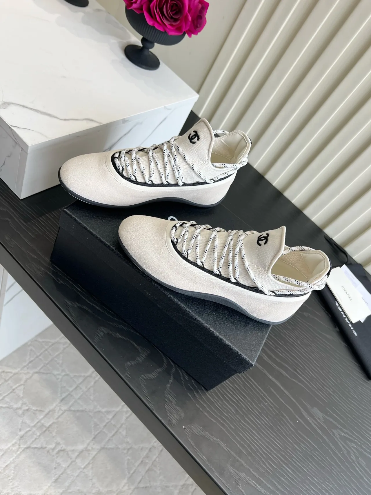 Chanel Sheepskin Sneakers in Cream · view 2