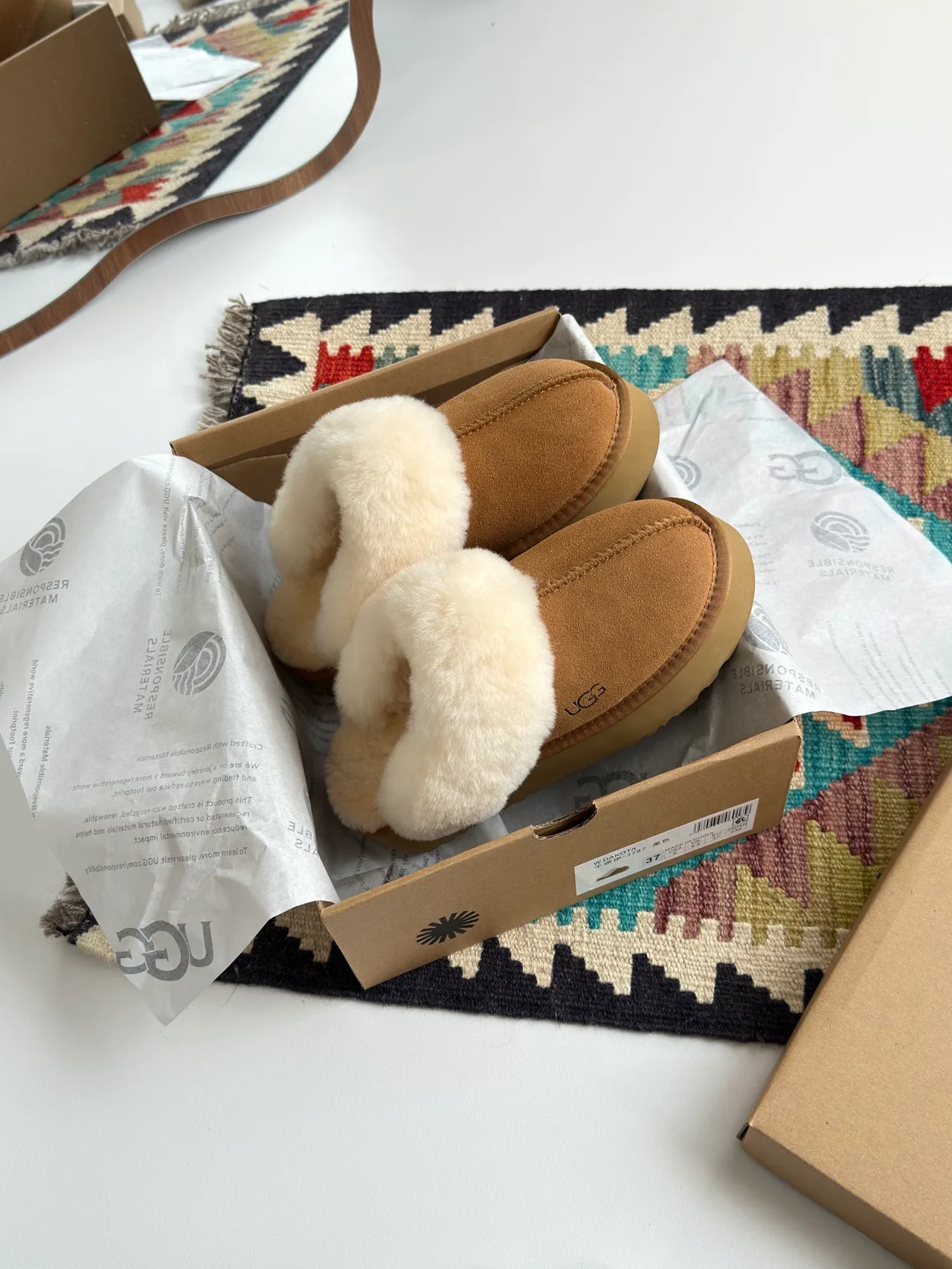 Smooth Plush-Cuff Platform Mules in Brown · view 8