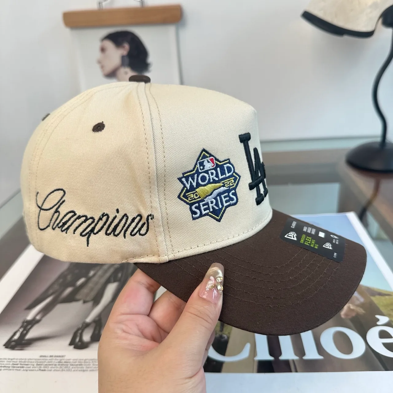 New Era Embroidered Baseball Cap in Beige · view 6