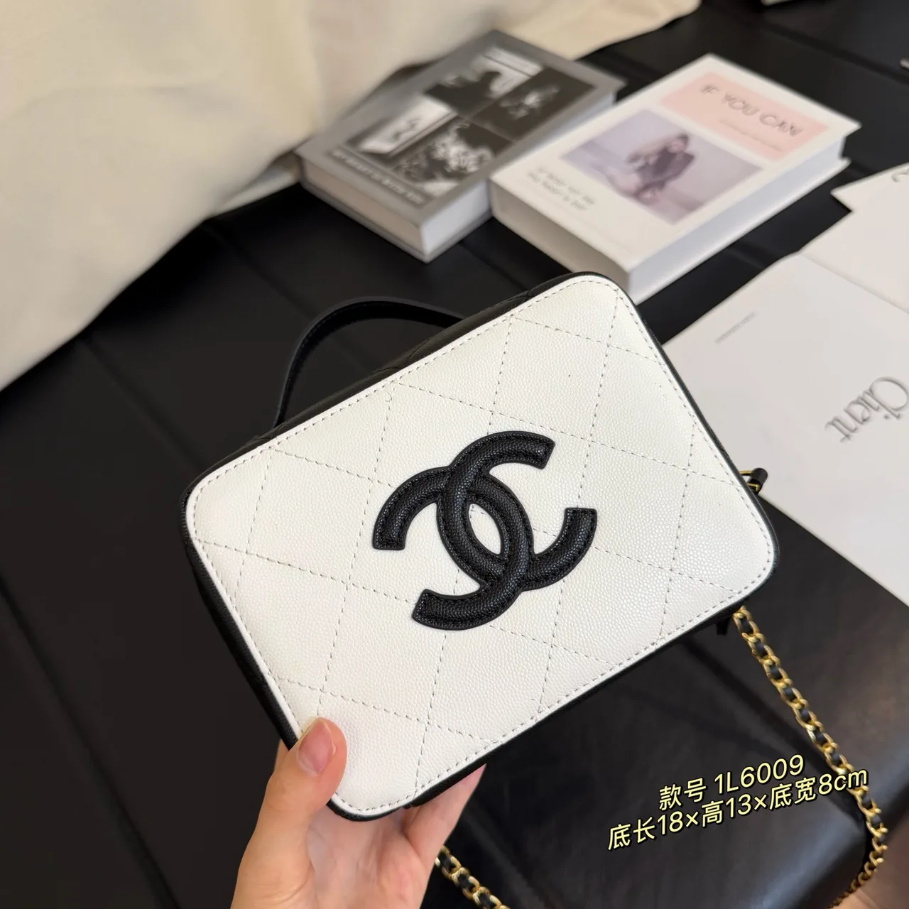 Chanel Quilted Box Shoulder Bag in White · view 1