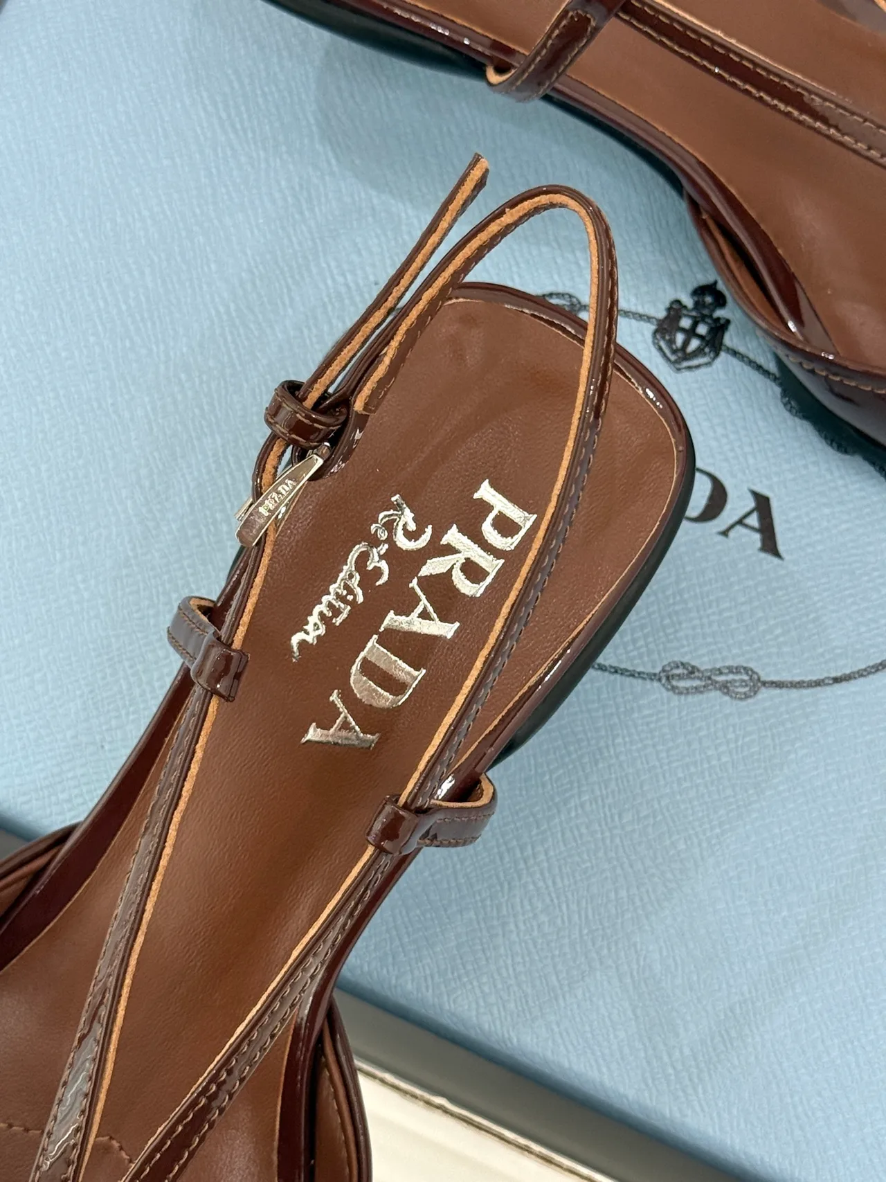 Prada Lambskin Slingback Pumps in Brown · view 8