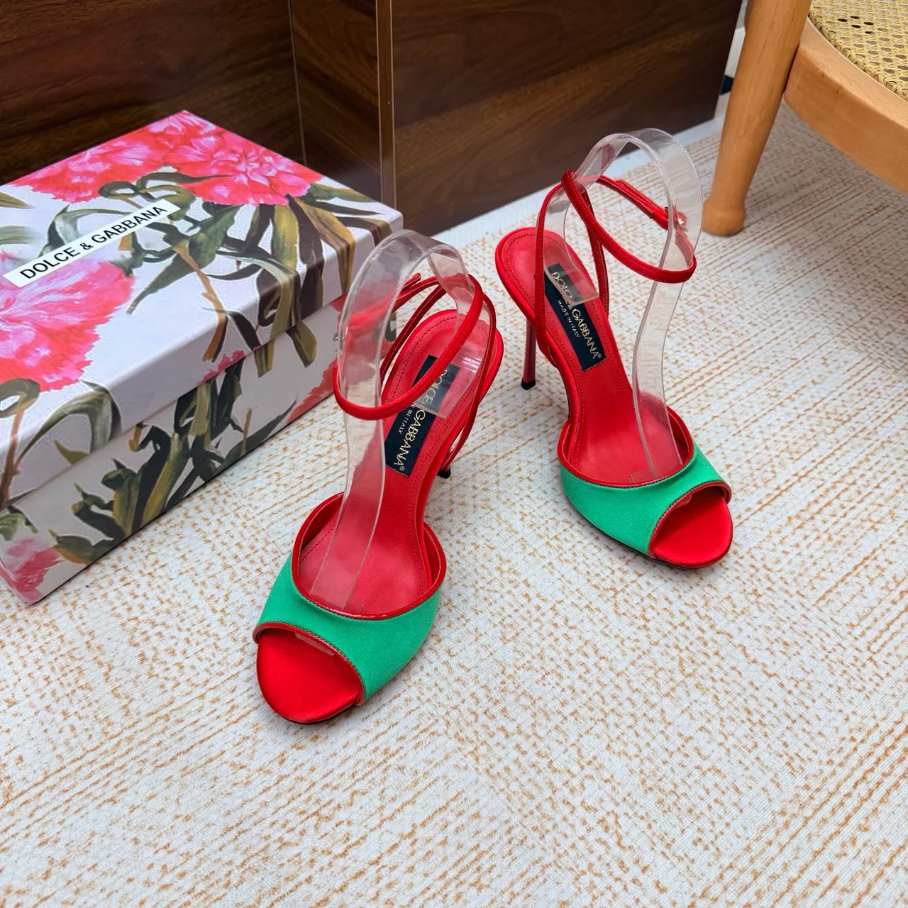 Dolce & Gabbana Two-Tone Heel Sandals in Green · view 5