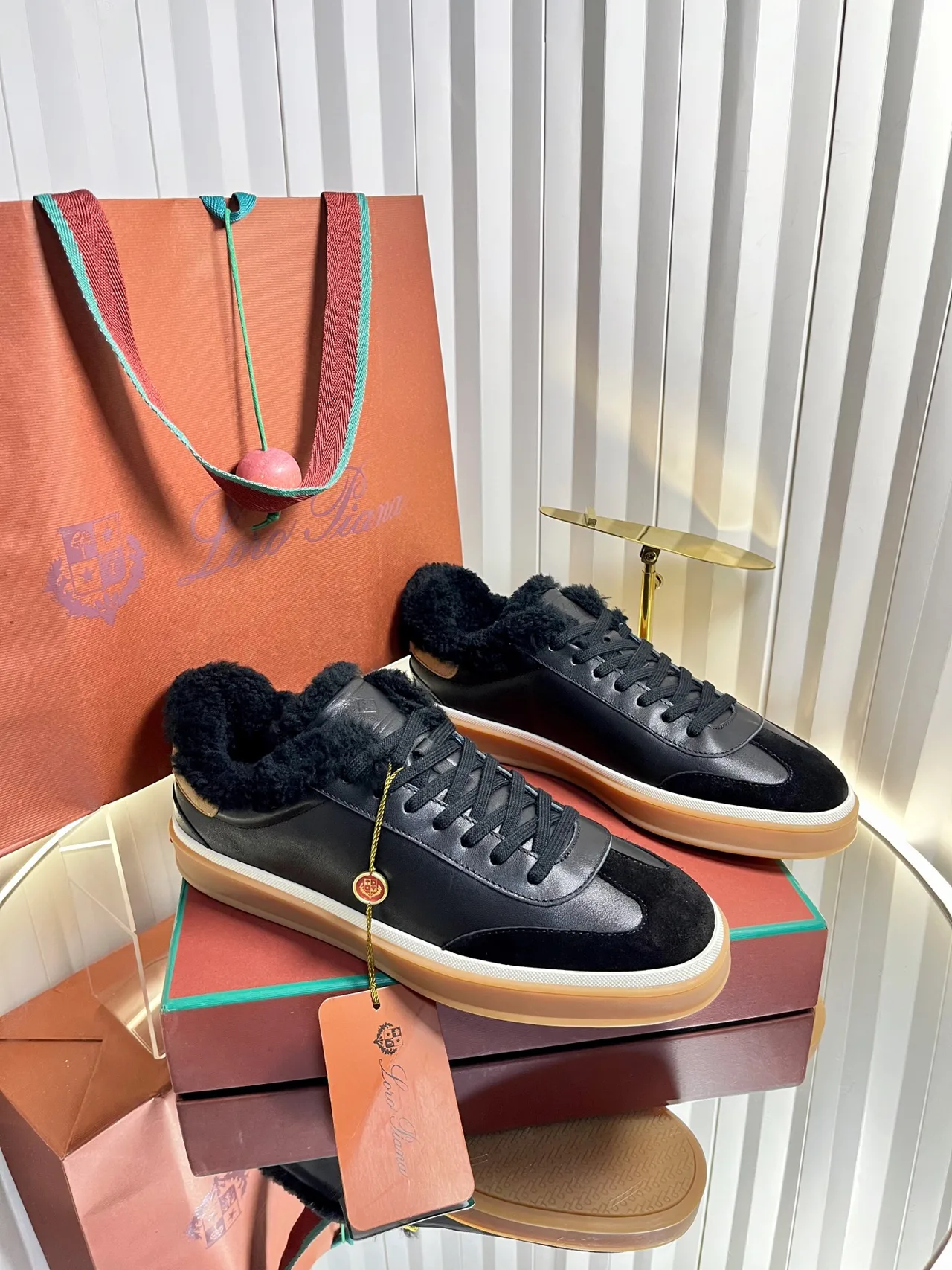 Cashmere Lined Low-Top Sneakers in Black · view 2