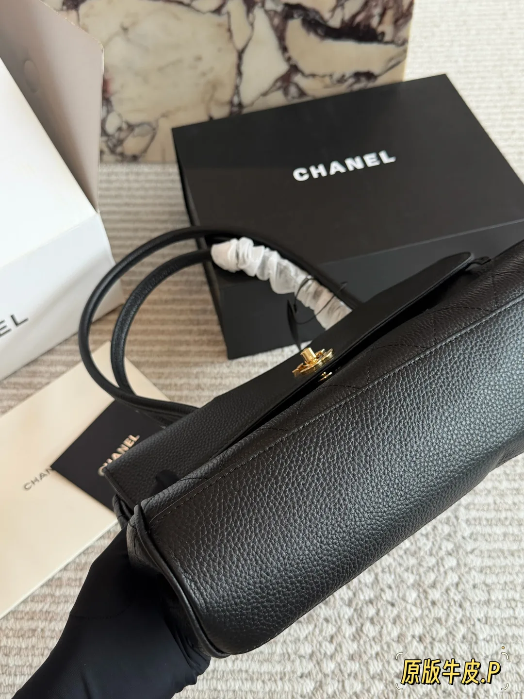 Chanel Quilted Baguette Tote in Black · view 8