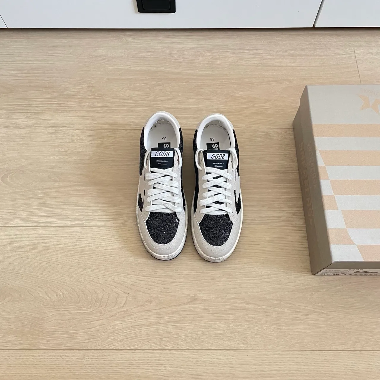 Golden Goose Glitter-Toe Star Sneakers in White · view 2