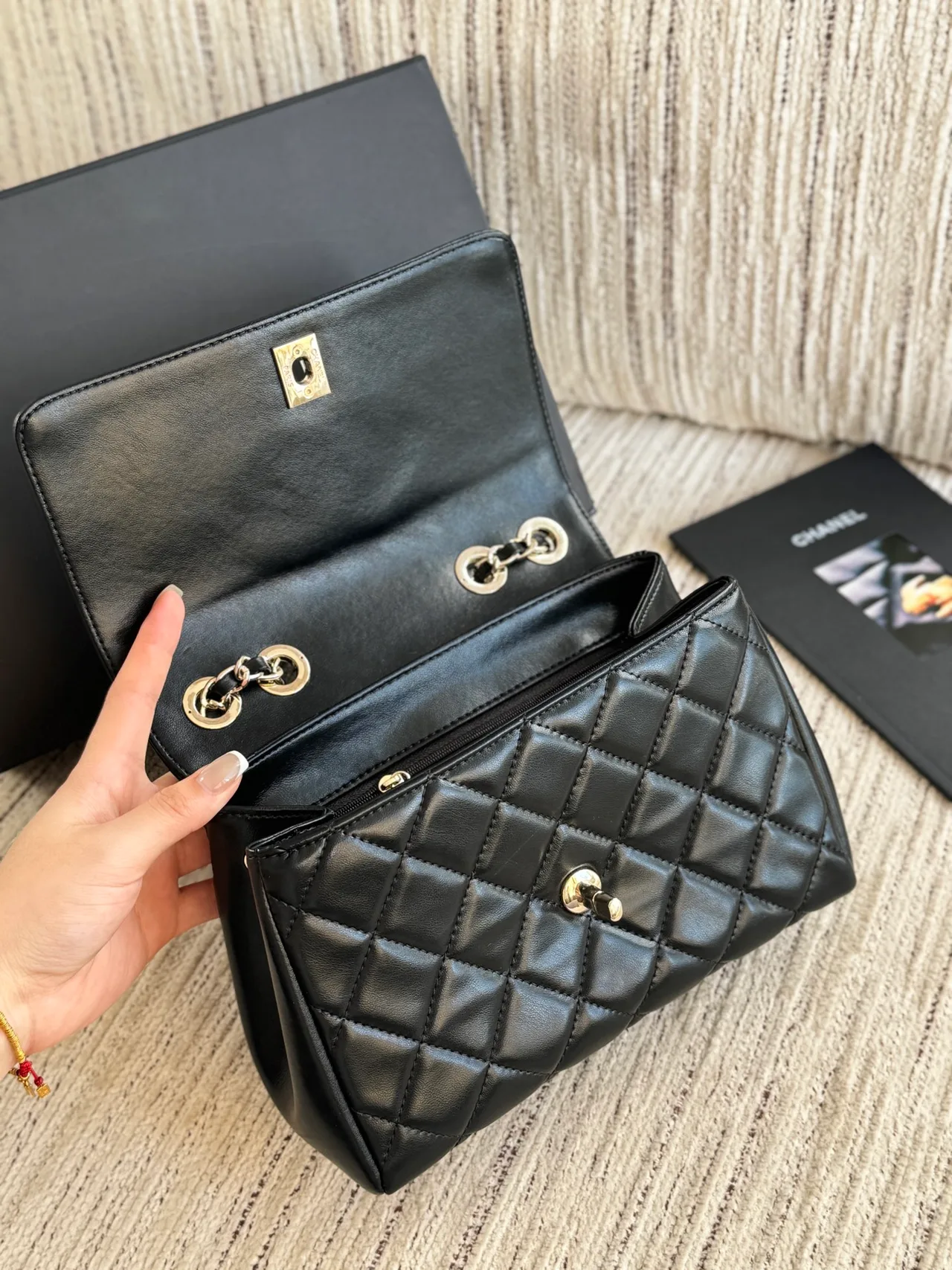 Chanel Quilted Hobo Clutch in Black · view 7