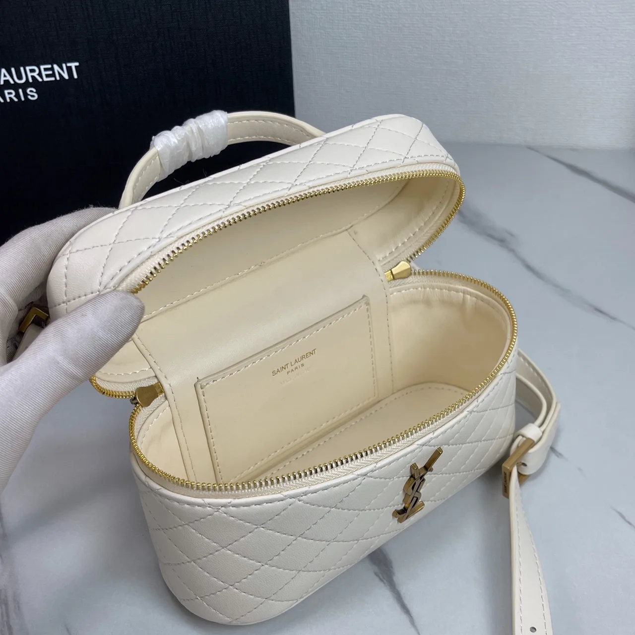 Saint Laurent Quilted Crossbody Bag in White · view 6