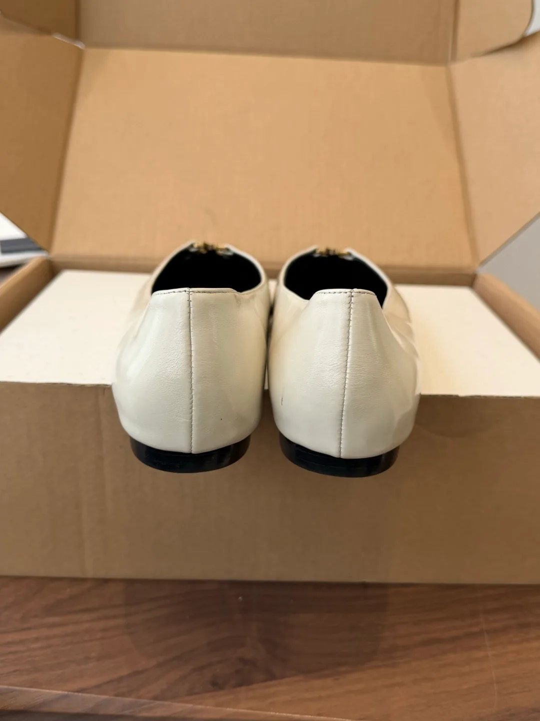 Saint Laurent Sheepskin Pointed-Toe Flats in Cream · view 8