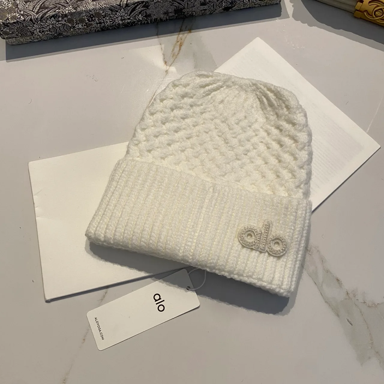Alo Knit Beanie in Black & White & Grey & Beige · view 2