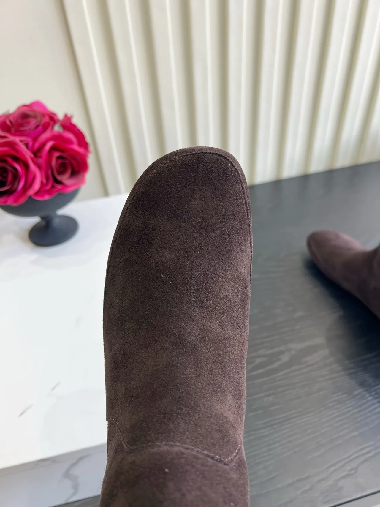 The Row Cowhide Suede-Look Fur-Lined Mid-Calf Boots in Brown · view 6