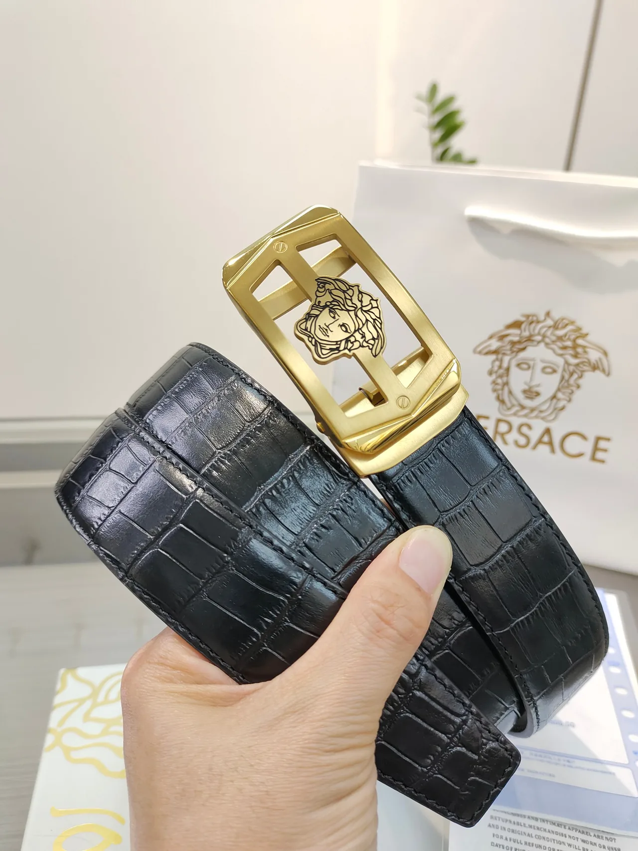 Versace Calfskin Belt in Black · view 4