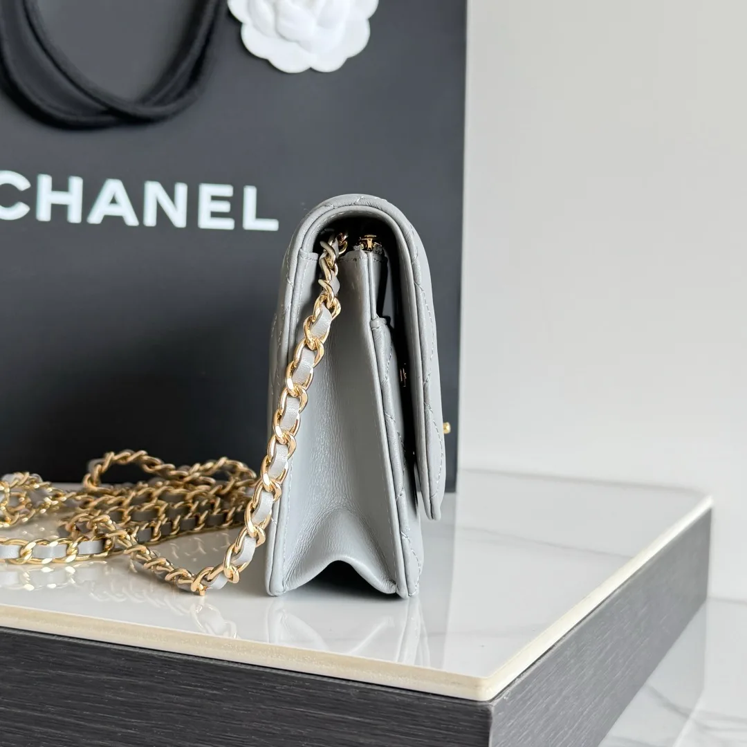 Chanel Calfskin Quilted Clutch in Grey · view 4