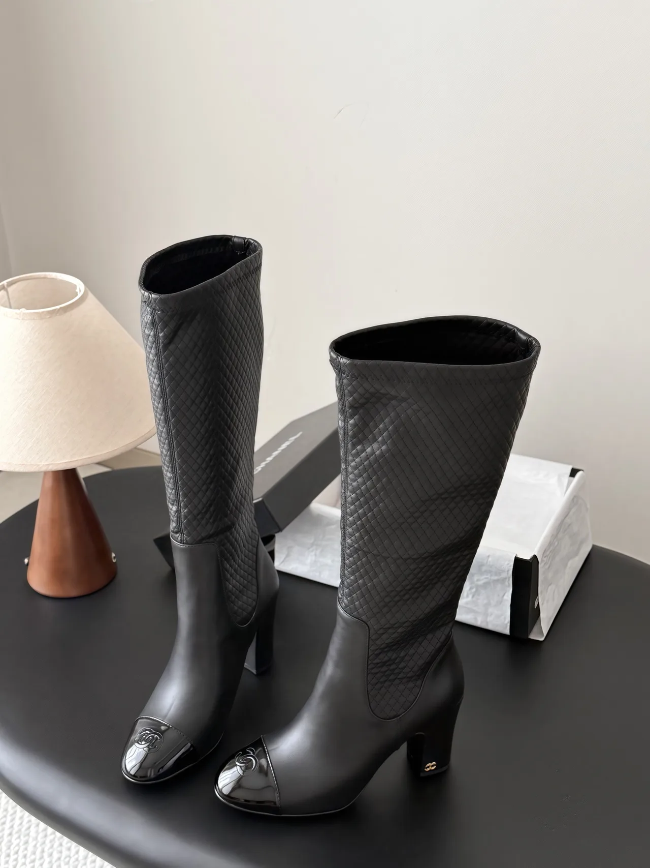 Chanel Cowhide Glossy Pointed-Toe Boots in Black · view 5