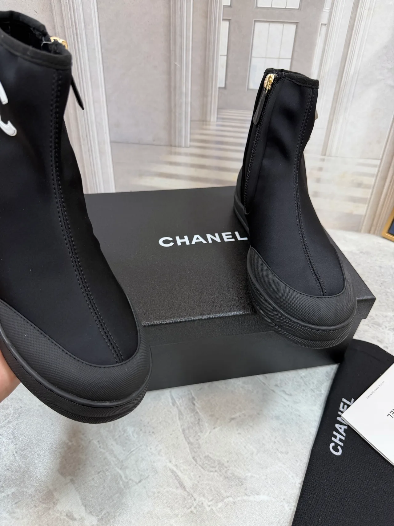 Chanel Cowhide Knit Ankle Boots in Black · view 5