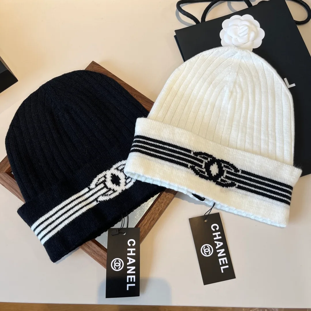 Chanel Striped CC knit beanie in Black & White · view 2