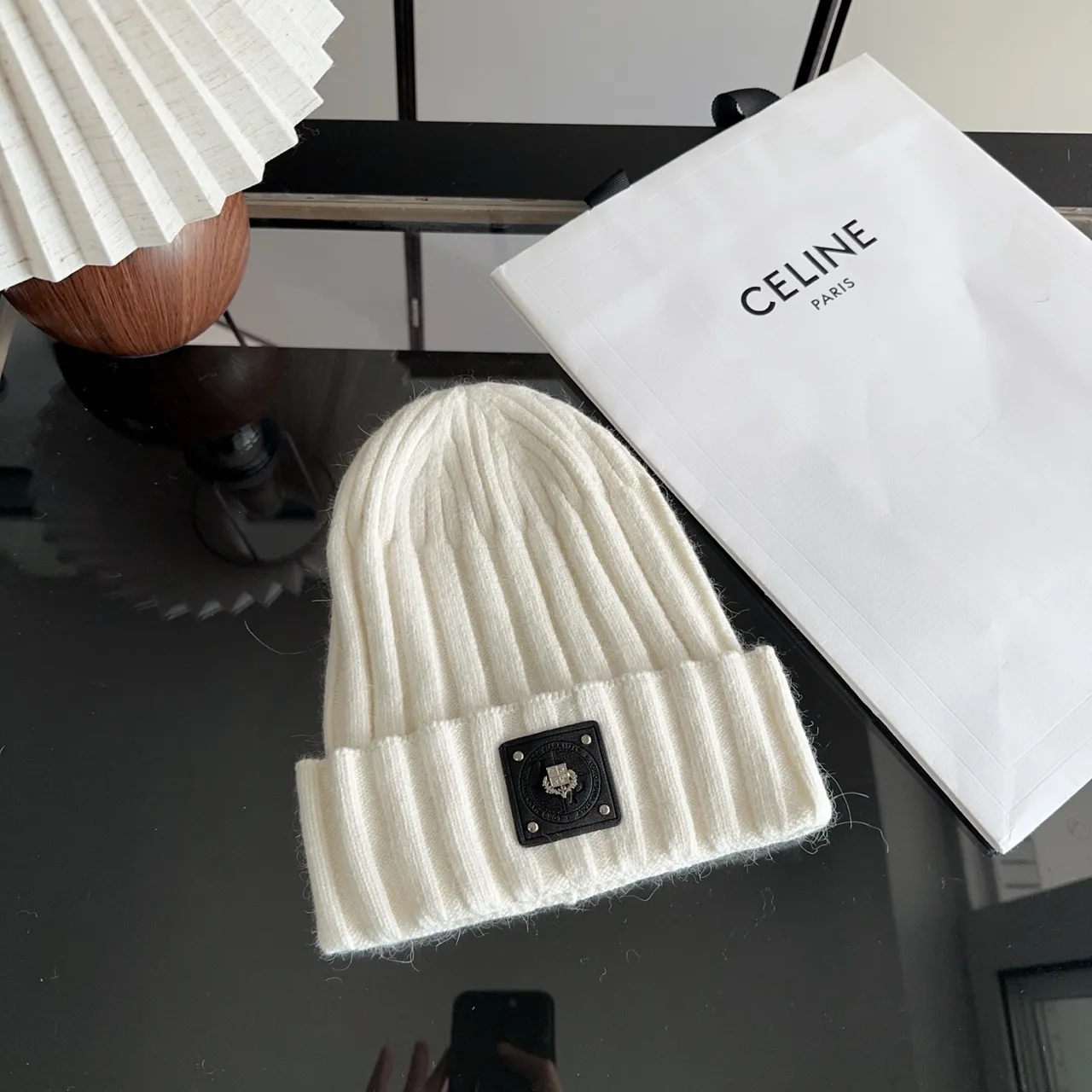 Celine Ribbed Beanie in Cream · view 1
