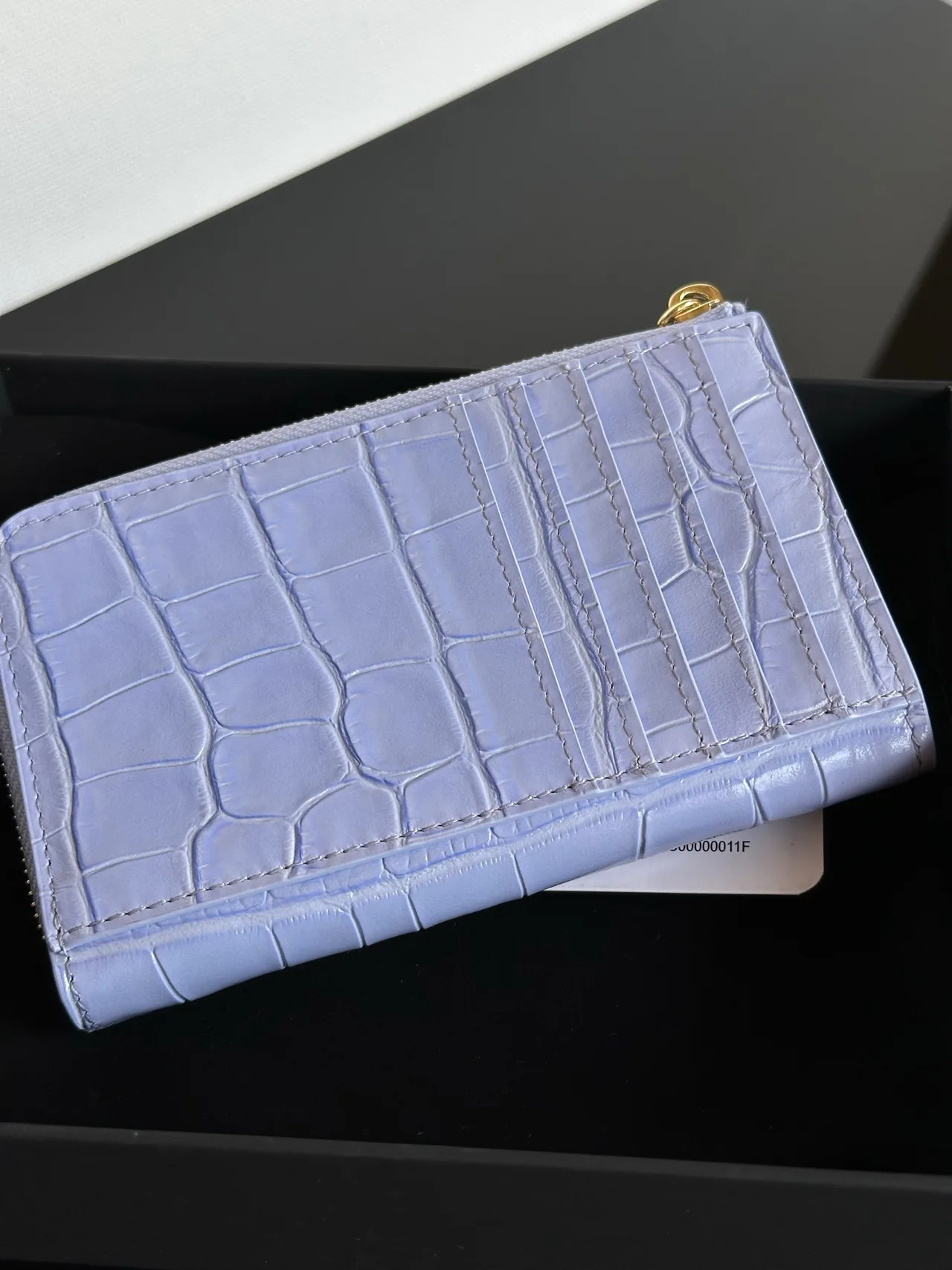 Chanel 26S CF Croc-Embossed Zip Card Holder in Purple · view 6