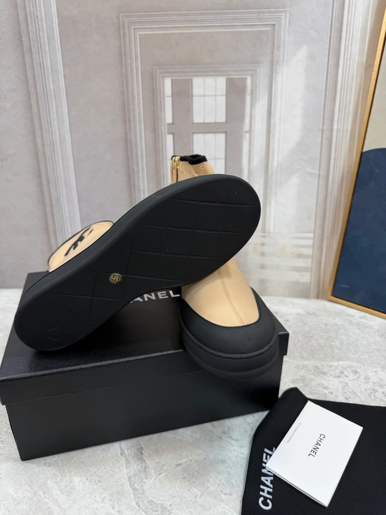 Chanel Cowhide Glossy Ankle Boots in Beige · view 8