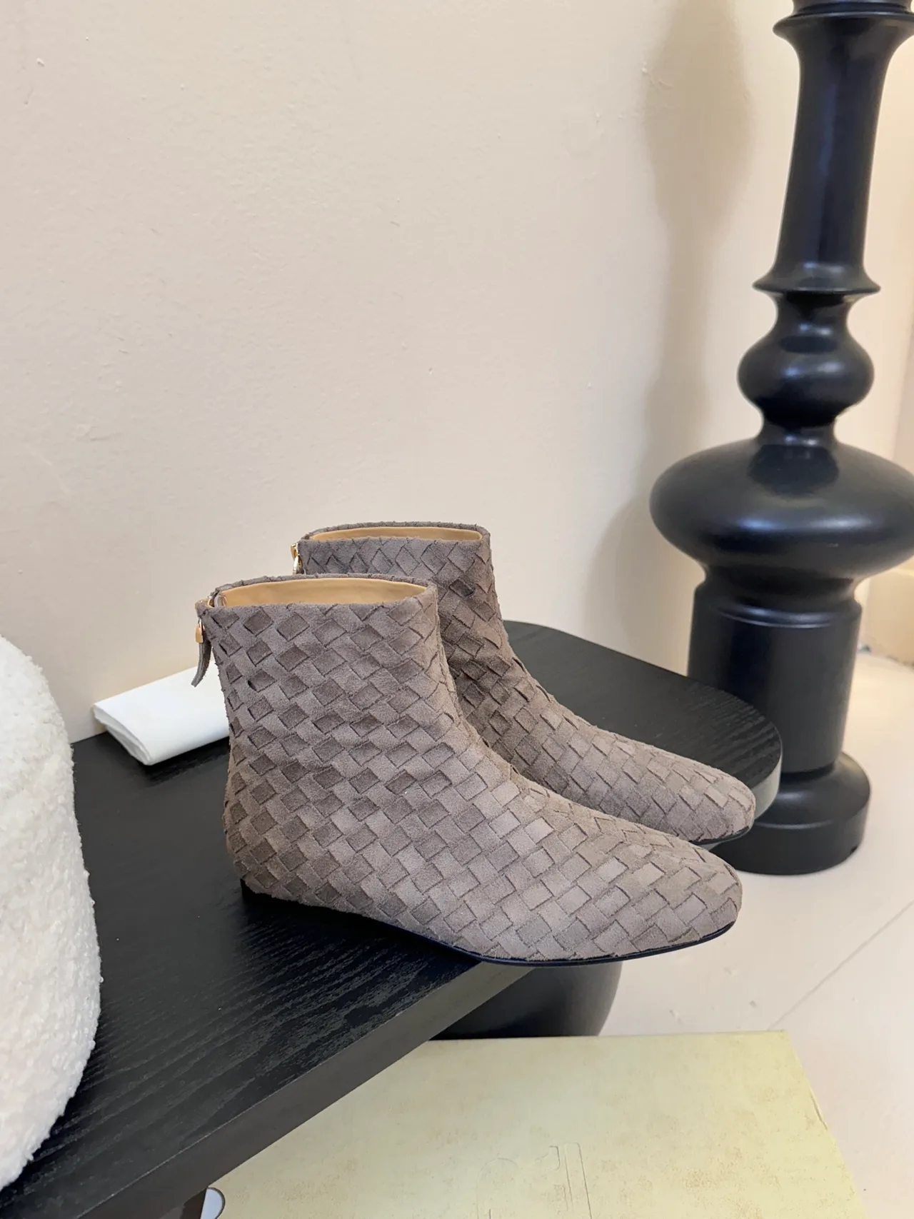 The Row Woven Round-Toe Ankle Boots in Grey · view 3
