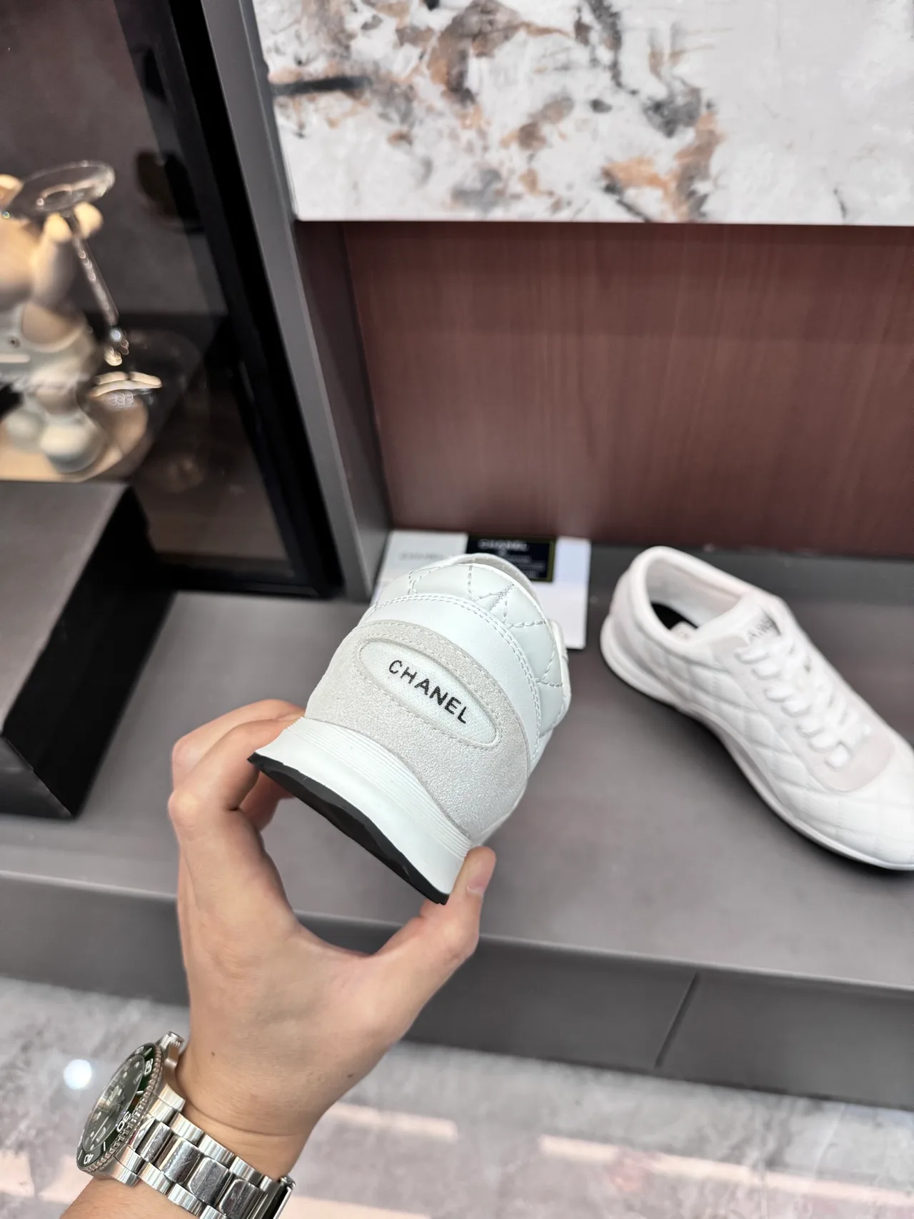 Chanel Quilted Glossy Sneakers in White · view 8
