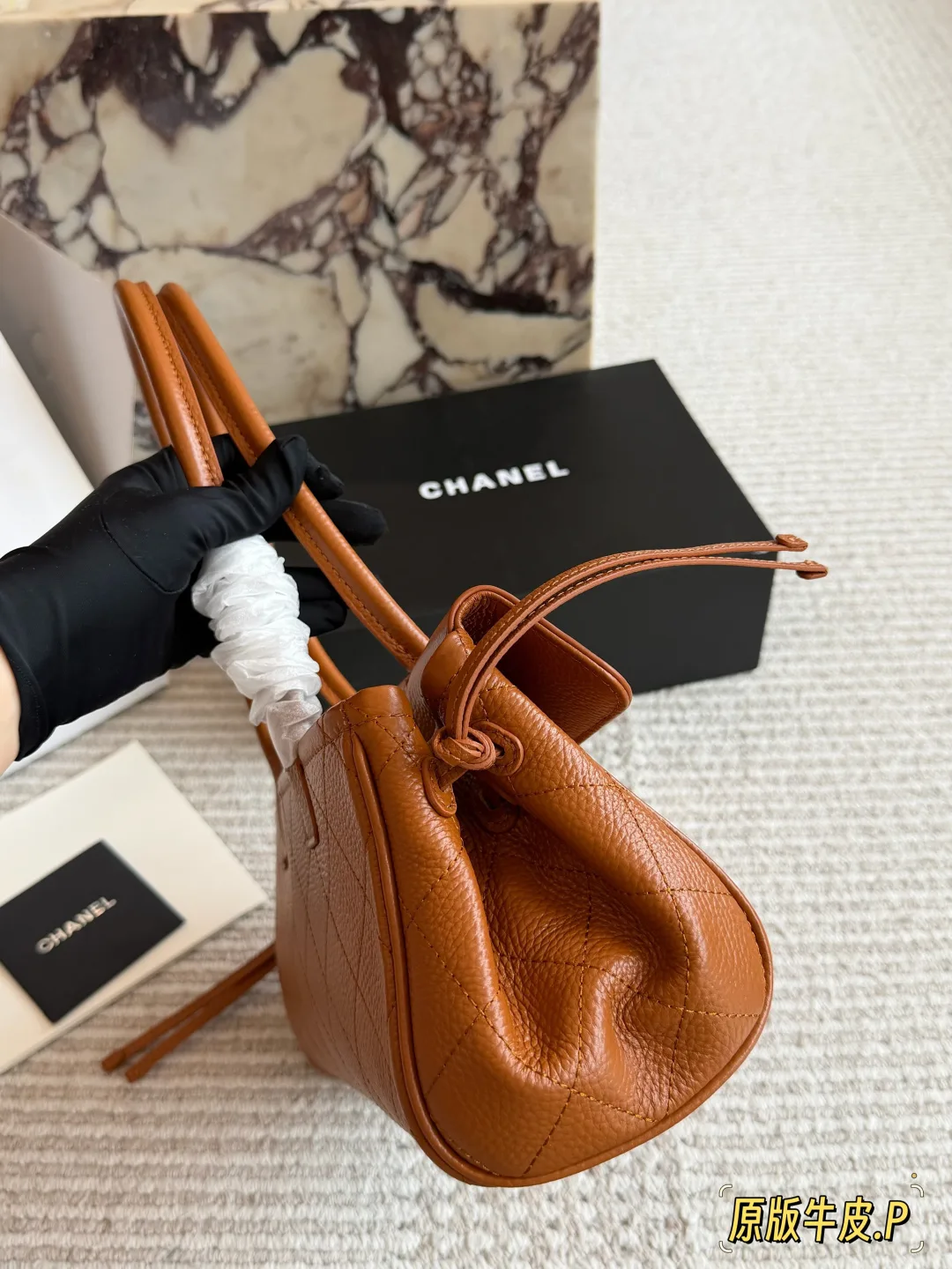 Chanel 26S Quilted Cowhide Baguette Bag in Tan · view 5