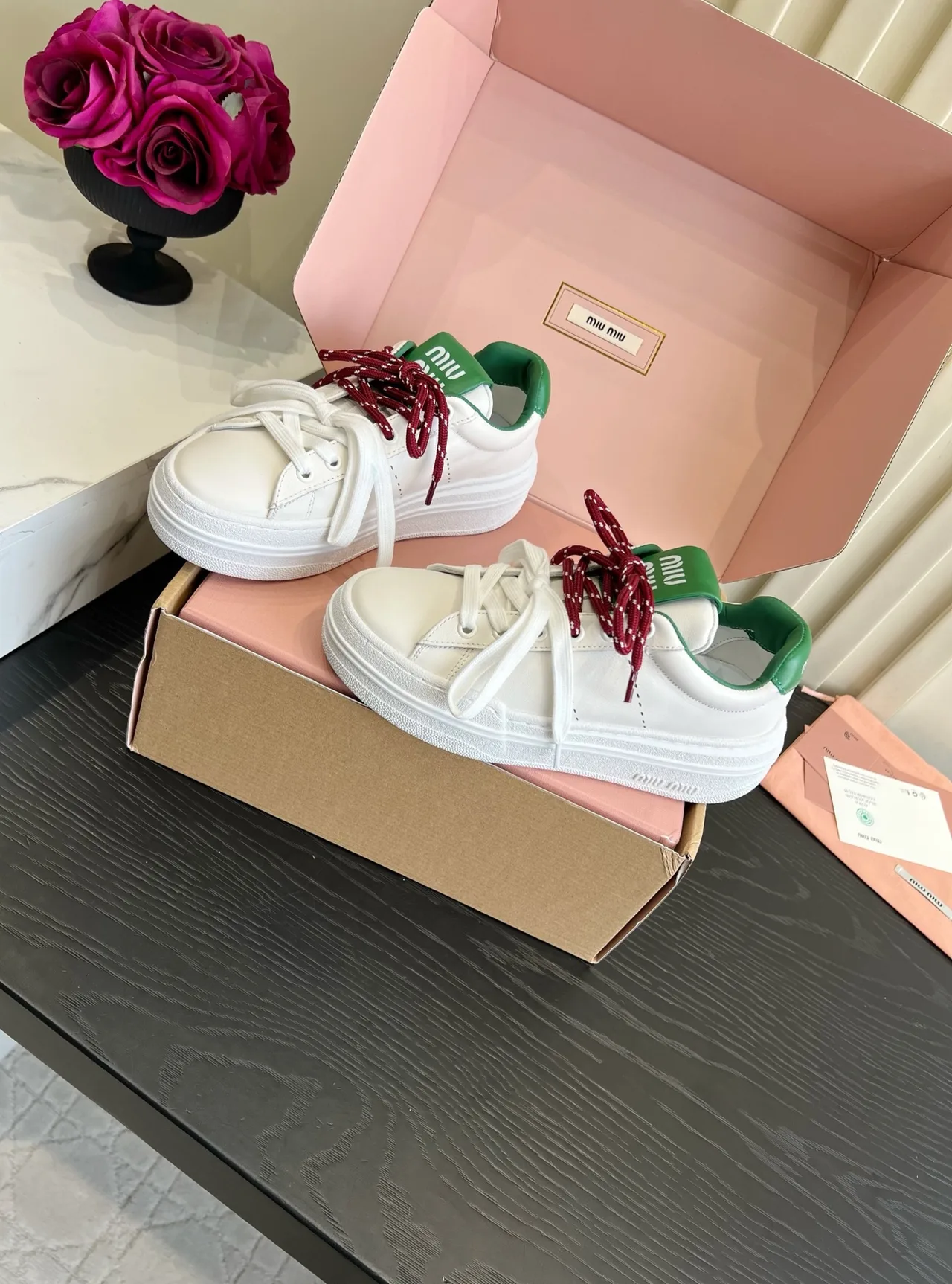 Miu Miu Cowhide Denim Sneakers in White · view 2