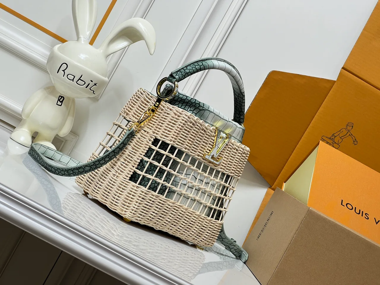 Louis Vuitton Leather Woven Basket Bag in Tan · view 2