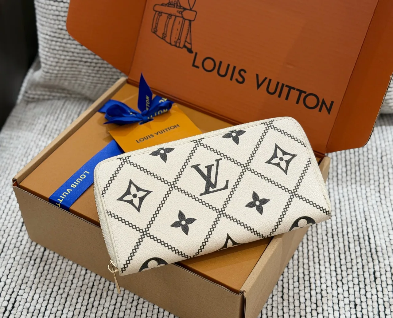 Louis Vuitton Long Wallet in White & Orange & Black & Beige & Brown · view 1