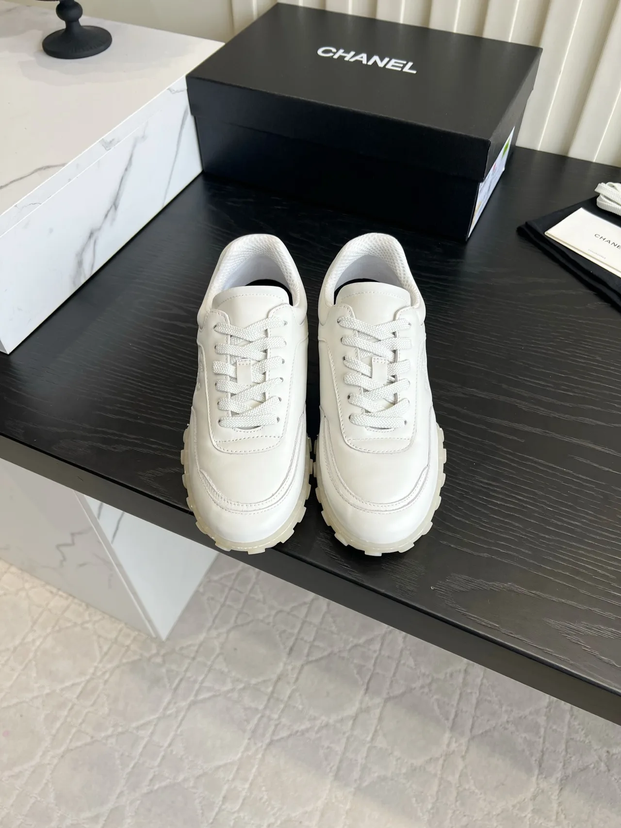 Chanel Suede Denim Sneakers in White · view 1