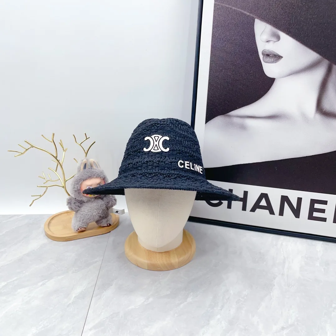 Celine Woven Embroidered Bucket Hat in Black · view 3