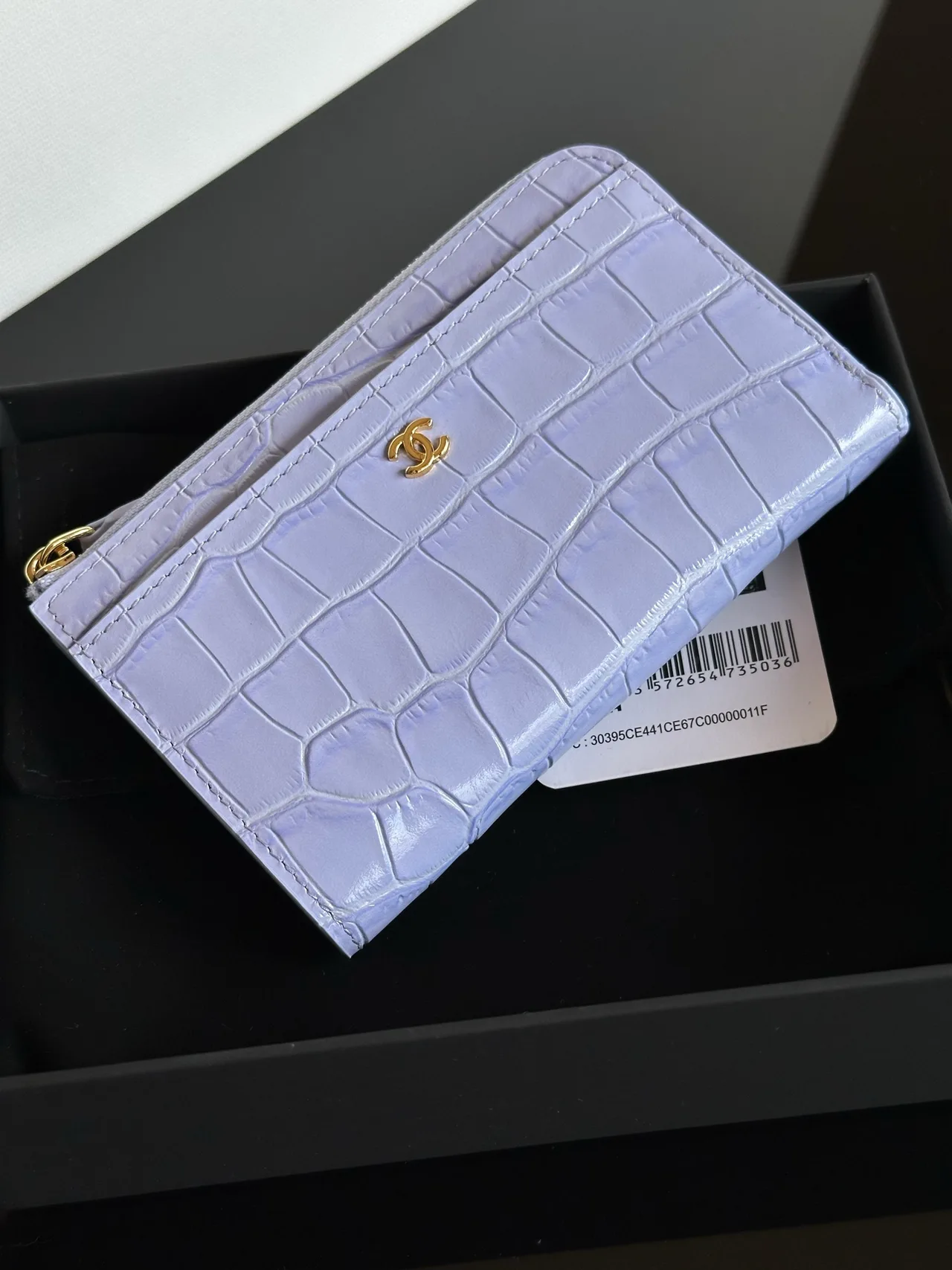 Chanel 26S CF Croc-Embossed Zip Card Holder in Purple · view 3