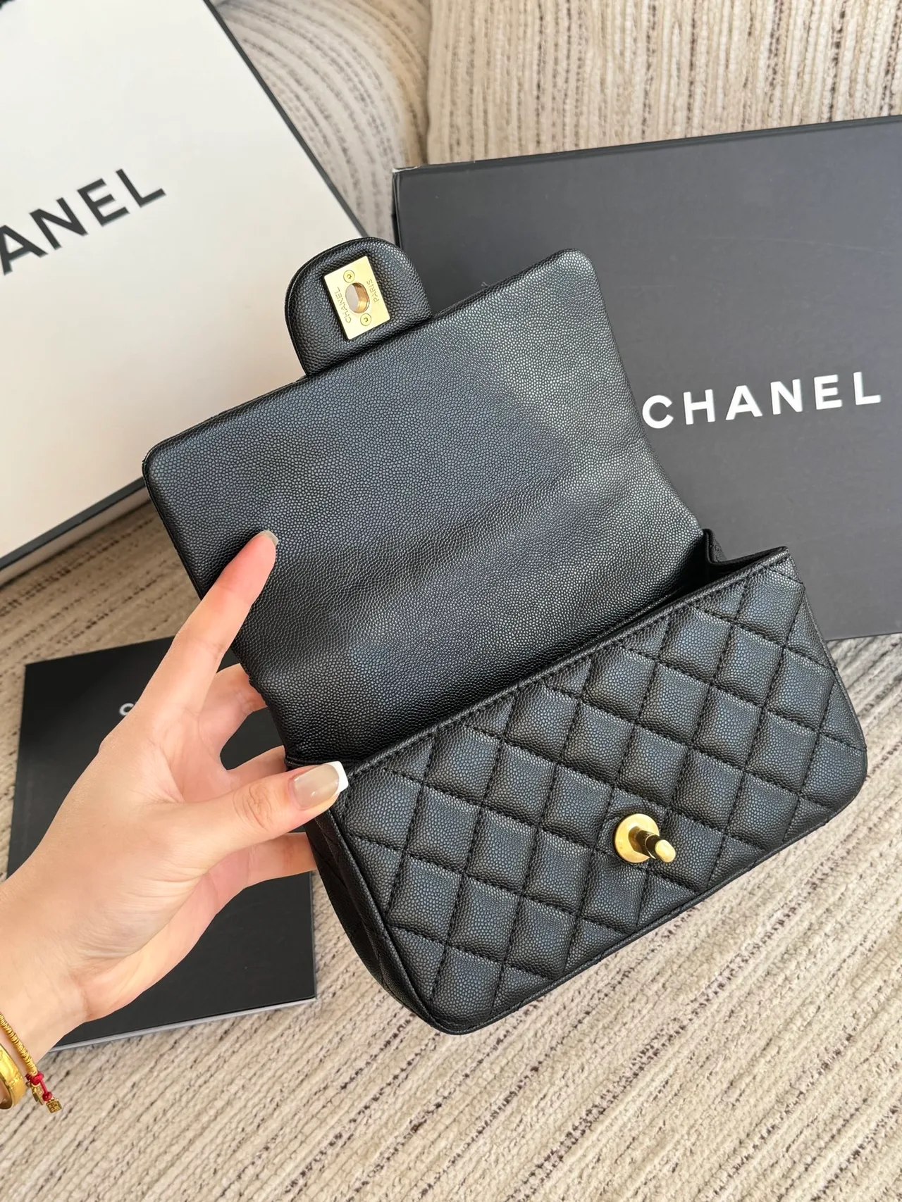 Chanel Quilted Top-Handle Bag in Black · view 7