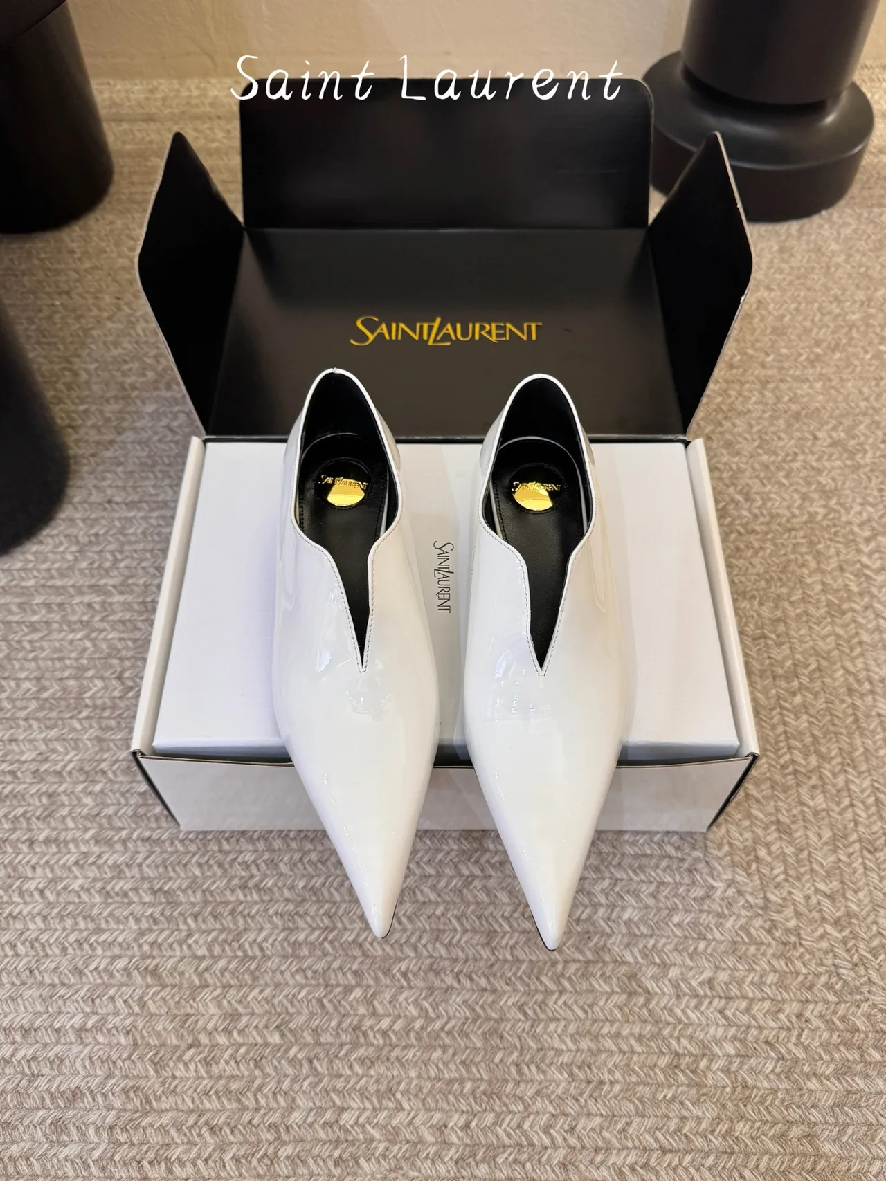 Saint Laurent Patent Leather Glossy Pointed-Toe Pointed Heel Pumps in White · view 1
